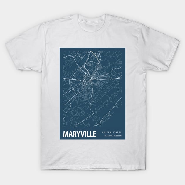 Maryville Blueprint Street Map, Maryville Colour Map Prints T-Shirt by tienstencil